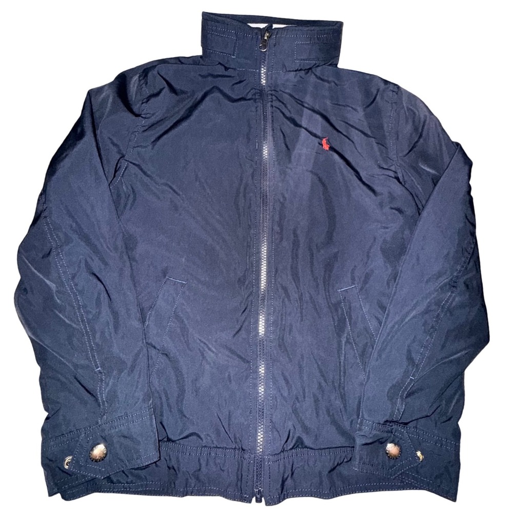 Polo Ralph Lauren Jacket L (14-16) Navy‎ Blue Windbreaker Stowaway Hood Preppy